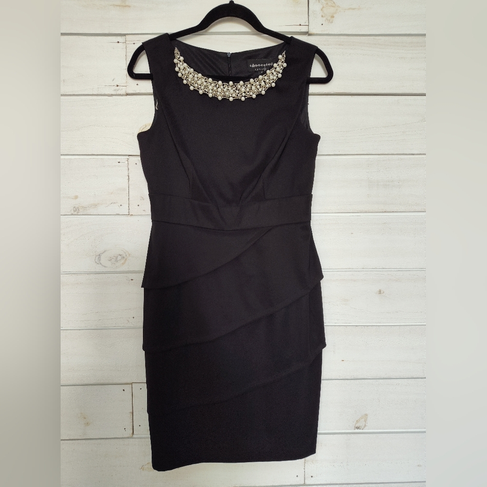 Connected Apparel Little Black Dress with Pearl Neckline size 8